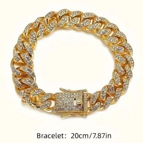 Iced Out Gold Plated Cuban Necklace & Bracelet Set Thick 12mm Bling Gift NEW - Picture 8 of 8